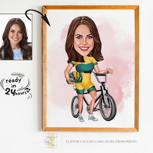 Personalisierte Frau Radfahrer Cartoon Porträt, Radfahrer Geschenk für Frauen, weibliche Radfahrer Karikatur, Biker Karikatur vom Foto, Radfahrer Cartoon