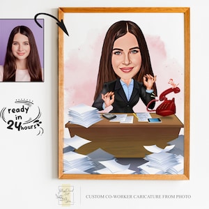 Benutzerdefinierte Mitarbeiterin Cartoon-Porträt, Mitarbeiter-Karikatur, Geschenk für Mitarbeiterin, Mitarbeiter-Karikatur, Mitarbeitergeschenk, Karikatur vom Foto