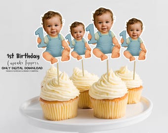 Adornos personalizados para cupcakes de primer cumpleaños, decoración para fiestas, adornos personalizados para cupcakes de primer cumpleaños, decoraciones para tartas personalizadas