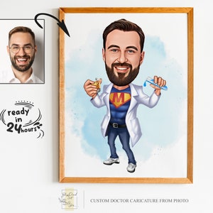 Retrato de dibujos animados de médico masculino personalizado, retrato de médico, caricatura de médico, regalo de médico masculino, regalos para médico, dibujo de dibujos animados de médico, médico