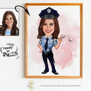Aangepaste vrouwelijke politie cartoon portret, politie portret, politieagent cadeau, politie karikatuur, politieagent karikatuur van foto