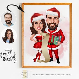 Portrait personnalisé de dessin animé de couple de Noël, portrait de Noël, cadeau de Noël, caricature de Noël, caricature de Noël, caricature à partir d'une photo