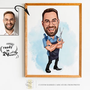 Benutzerdefinierte Friseur Cartoon Portrait, Friseur Portrait, Geschenk für Friseur, Friseur Karikatur, Friseur Karikatur vom Foto, lustige Friseur Cartoon