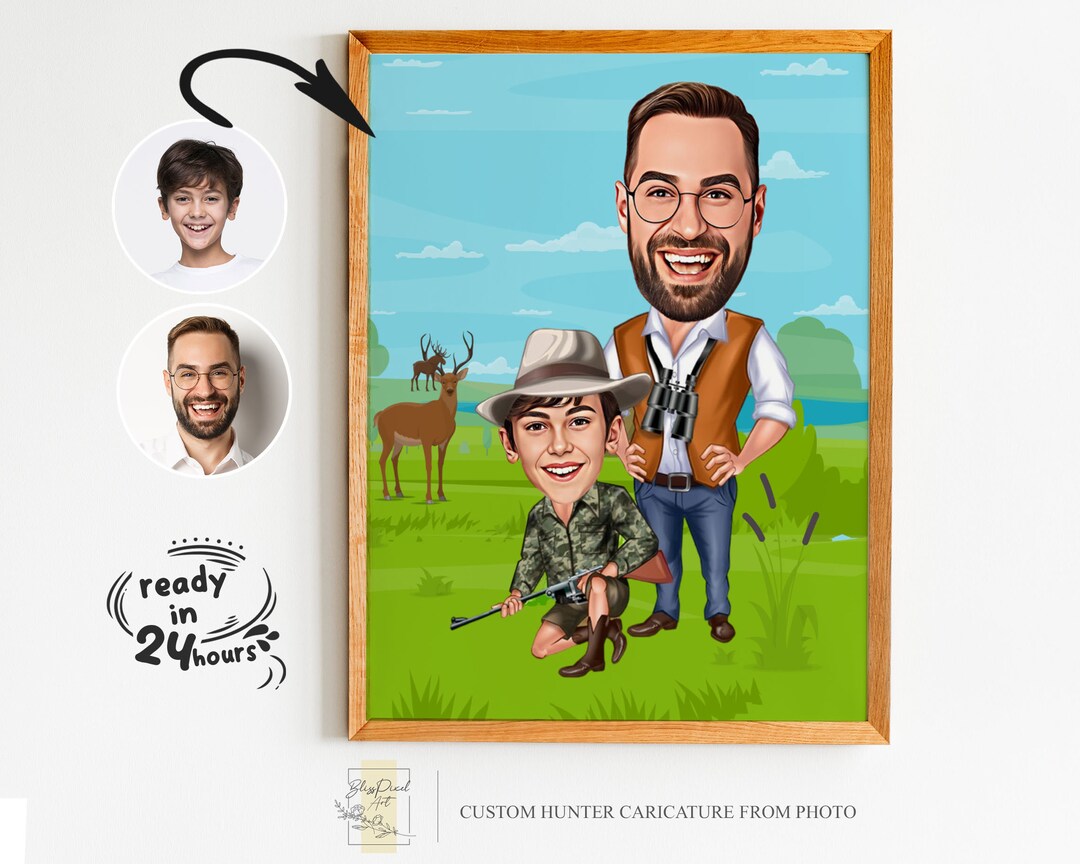 Custom Hunter Cartoon Portrait, Hunter Portrait, Gift for Hunter ...