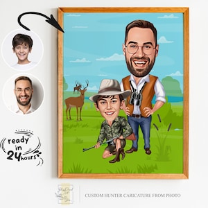 Custom Hunter Cartoon Portrait, Hunter Portrait, Gift for Hunter, Hunter Caricature, Unique Hunter Gift, Hunter Caricature from Photo