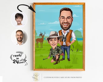 Custom Hunter Cartoon Portrait, Hunter Portrait, Gift for Hunter, Hunter Caricature, Unique Hunter Gift, Hunter Caricature from Photo