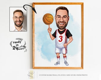 Benutzerdefinierte Basketball Spieler Cartoon Portrait, Basketball Karikatur, Geschenk für Basketball Spieler, Basketball Portrait, Karikatur vom Foto