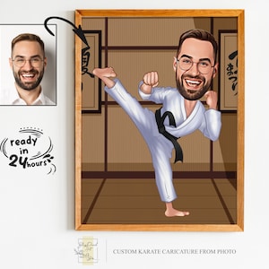 Niestandardowy portret z kreskówki Karate, Karate karykatura, Karate prezent, Karate kreskówka, Karate portret, Niestandardowa karykatura ze zdjęcia, Sztuki walki