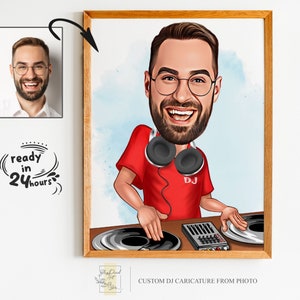 Niestandardowy portret DJ-a z kreskówek, karykatura DJ-a, prezent dla DJ-a, zabawna karykatura DJ-a, portret DJ-a, karykatura DJ-a ze zdjęcia, rysowanie DJ-a, prezent DJ-a, sztuka DJ-a