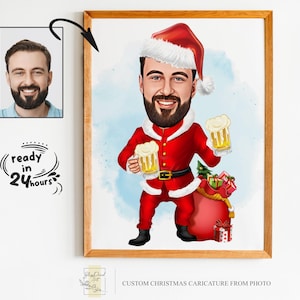 Portrait de dessin animé de Noël personnalisé, portrait de Noël, cadeau de Noël, caricature de Noël, caricature de Noël, caricature à partir d'une photo, père Noël