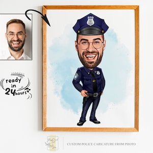 Retrato de dibujos animados de policía personalizado, retrato de policía, regalo de oficial de policía, caricatura de policía, caricatura de foto, caricatura de oficial de policía