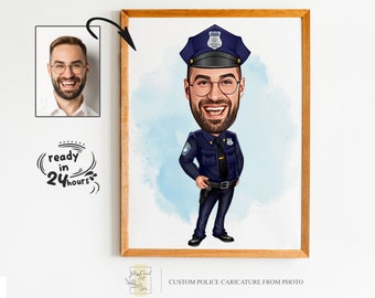 Benutzerdefinierte Polizei Cartoon Portrait, Polizei Portrait, Polizist Geschenk, Polizei Karikatur, Karikatur vom Foto, Polizist Karikatur