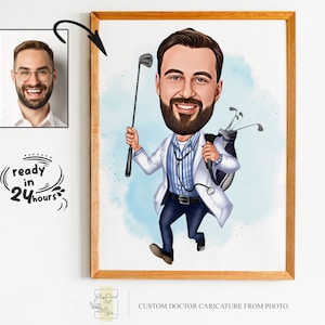 Retrato de dibujos animados de médico masculino personalizado, retrato de médico, caricatura de médico, regalo de médico masculino, regalos para médico, dibujo de dibujos animados de médico, médico