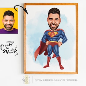 Benutzerdefinierte Superheld Cartoon Porträt, Superheld Porträt, Geschenk für Papa, Benutzerdefinierte Cartoon, Superheld Karikatur, Karikatur vom Foto, Superheld