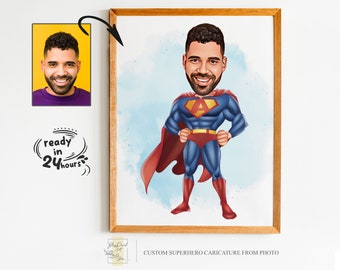 Custom Superhero Cartoon Portrait, Superhero Portrait, Gift for Dad, Custom Cartoon, Superhero Caricature, Caricature from Photo, Superhero