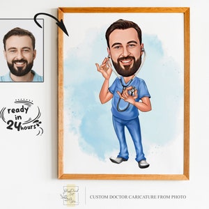 Benutzerdefiniertes männliches Doktorkarikatur-Porträt, Doktorporträt, Doktorkarikatur, Männer Doktorgeschenk, Geschenke für Doktor, Doktor Cartoonzeichnung, Doktor