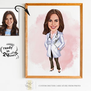 Benutzerdefinierte Frau Doktor Cartoon Portrait, Doktor Porträt, Doktor Karikatur, Geschenke für Doktor, Frauen Doktor Geschenk, Doktor Cartoon Zeichnung