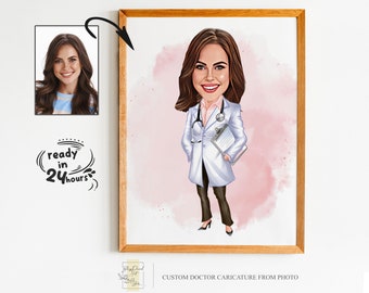 Custom Woman Doctor Cartoon Portrait, Doctor Portrait, Doctor Caricature, Gifts for Doctor, Women Doctor Gift, Doctor Cartoon Drawing