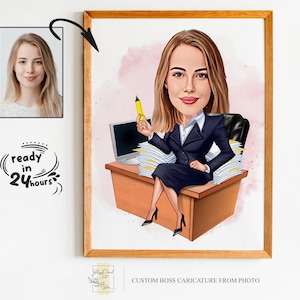 Custom Female Boss Cartoon Portrait, Boss Portrait, Gifts for Boss, Boss Caricature, Boss Lady Cartoon, Funny Boss Lady Caricature, Boss Art