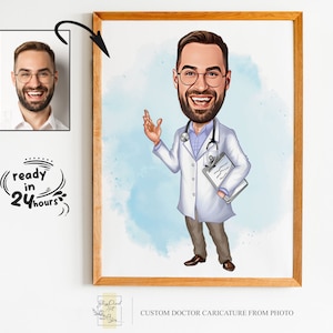 Benutzerdefiniertes männliches Doktorkarikatur-Porträt, Doktorporträt, Doktorkarikatur, Männer Doktorgeschenk, Geschenke für Doktor, Doktor Cartoonzeichnung, Doktor