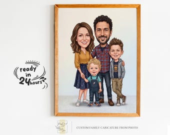 Custom Family Caricature from Photo, Personalized Cartoon Family Portrait, Digital Family Illustration Gift for Parents, Gift for Family