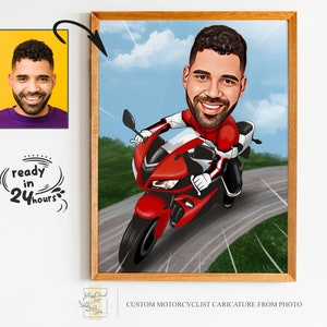 Benutzerdefinierte Motorradfahrer Cartoon Portrait, Motorradfahrer Portrait, Geschenk für Motorradfahrer, Motorradfahrer Karikatur, Karikatur vom Foto