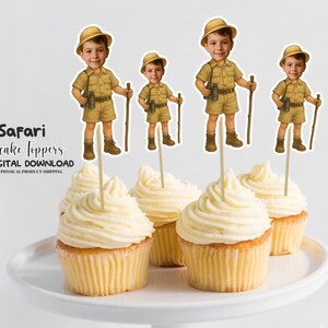 Safari Explorer Personalized Face Cupcake Toppers, Custom Party Decor, Personalized Custom Cupcake Toppers Safari, Custom Cake Decorations