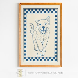 Custom Funky Pet Portrait, Cute Pet Portrait, Pet Memorial, Retro Pet Prints Gift, Custom Line Drawing Pet Portrait, Trendy Pet Gift
