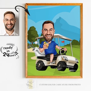 Retrato de dibujos animados de golfista personalizado, caricatura de golfista, regalo para golfista, regalo de golfista, dibujos animados de golfista, dibujos animados personalizados, regalo de golfista personalizado