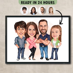 Custom Family Cartoon Portrait, Family Portrait, Gift for Family, Family Caricature, Caricature from Photo, Family of 5 Caricature, Cartoon