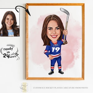 Benutzerdefinierte Eishockey Spieler Cartoon Porträt, Eishockey Karikatur, Hockey Geschenk, Hockey Cartoon, Benutzerdefinierte Karikatur vom Foto, Hockey-Porträt