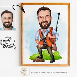 Custom Hunter Cartoon Portrait, Hunter Portrait, Gift for Hunter, Hunter Caricature, Unique Hunter Gift, Hunter Caricature from Photo