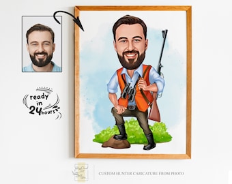 Custom Hunter Cartoon Portrait, Hunter Portrait, Gift for Hunter, Hunter Caricature, Unique Hunter Gift, Hunter Caricature from Photo