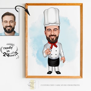 Custom Male Chef Cartoon Portrait, Chef Caricature, Gift for Chef , Chef Cartoon, Funny Chef Gift, Custom Caricature from Photo, Chef Gift