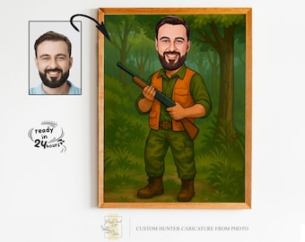 Custom Hunter Cartoon Portrait, Hunter Portrait, Gift for Hunter, Hunter Caricature, Unique Hunter Gift, Hunter Caricature from Photo