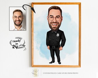 Anpassat polistecknat porträtt, polisporträtt, polisgåva, poliskarikatur, karikatyr från foto, poliskarikatyr