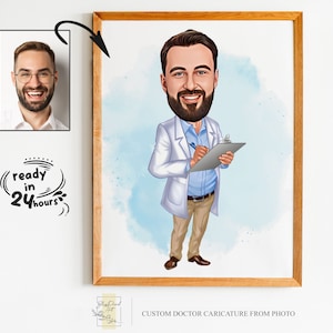 Benutzerdefiniertes männliches Doktorkarikatur-Porträt, Doktorporträt, Doktorkarikatur, Männer Doktorgeschenk, Geschenke für Doktor, Doktor Cartoonzeichnung, Doktor