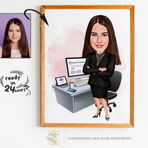 Aangepaste vrouwelijke baas cartoon portret, baas portret, cadeaus voor baas, baas karikatuur, baas Lady Cartoon, grappige baas Lady karikatuur, baas kunst
