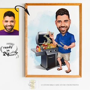 Retrato personalizado de desenho animado para churrasco, retrato de churrasco, presente para amante de churrasco, caricatura de churrasco, presente exclusivo de churrasco, caricatura de churrasco da foto