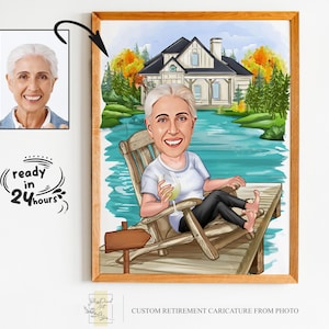 Retrato personalizado de dibujos animados de jubilación, caricatura de jubilación, regalo de jubilación, dibujos animados de jubilación, regalo de jubilación, dibujos animados de jubilación feliz