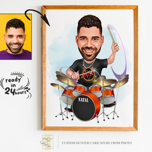 Custom Drummer Cartoon Portrait, Drummer Caricature, Drummer Gift, Drummer Cartoon, Drummer Caricature from Photo, Personalized Drummer Gift