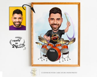 Benutzerdefinierte Schlagzeuger Cartoon Portrait, Schlagzeuger Karikatur, Schlagzeuger Geschenk, Schlagzeuger Cartoon, Schlagzeuger Karikatur vom Foto, personalisiertes Schlagzeuger Geschenk