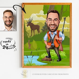 Individuelles Jäger Cartoon Portrait, Jägerportrait, Geschenk für Jäger, Jäger Karikatur, Einzigartiges Jägergeschenk, Jägerkarikatur vom Foto
