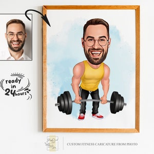 Personalized Fitness Cartoon Portrait, Fitness Caricature, Gift for Weight Lifter, Weight Lifter Caricature, Fitness Cartoon, Custom Cartoon
