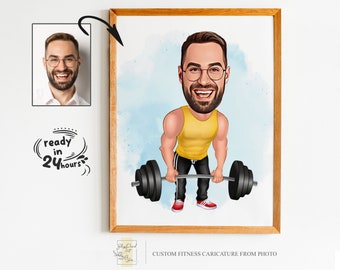 Personalisierte Fitness Cartoon Portrait, Fitness Karikatur, Geschenk für Gewichtheber, Gewichtheber Karikatur, Fitness Cartoon, Benutzerdefinierte Cartoon