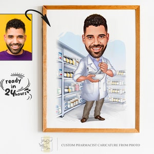 Retrato de dibujos animados de farmacéutico masculino personalizado, retrato de farmacéutico, regalo para farmacéutico, caricatura de farmacéutico, regalo de farmacéutico divertido, farmacéutico