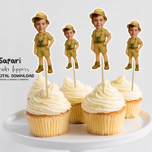 Safari Explorer Personalized Face Cupcake Toppers, Custom Party Decor, Personalized Custom Cupcake Toppers Safari, Custom Cake Decorations