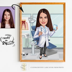 Niestandardowy portret dentysty z kreskówek, portret dentysty, prezent dla dentysty, prezent dla dentysty, kreskówka dentysty, karykatura dentysty, dentystka