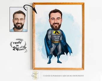 Custom Superhero Cartoon Portrait, Superhero Portrait, Gift for Dad, Custom Cartoon, Superhero Caricature, Caricature from Photo, Superhero