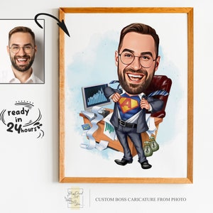 Benutzerdefinierte Super Boss Cartoon Portrait, Super Boss Karikatur, Geschenk für männlichen Boss, Boss Cartoon, lustiger Boss, Boss Karikatur vom Foto